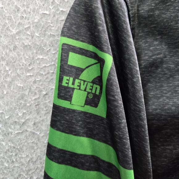 7 Eleven Men Shirt Small Black Green Striped Logo Short Sleeve V Neck Tee - Picture 8 of 10